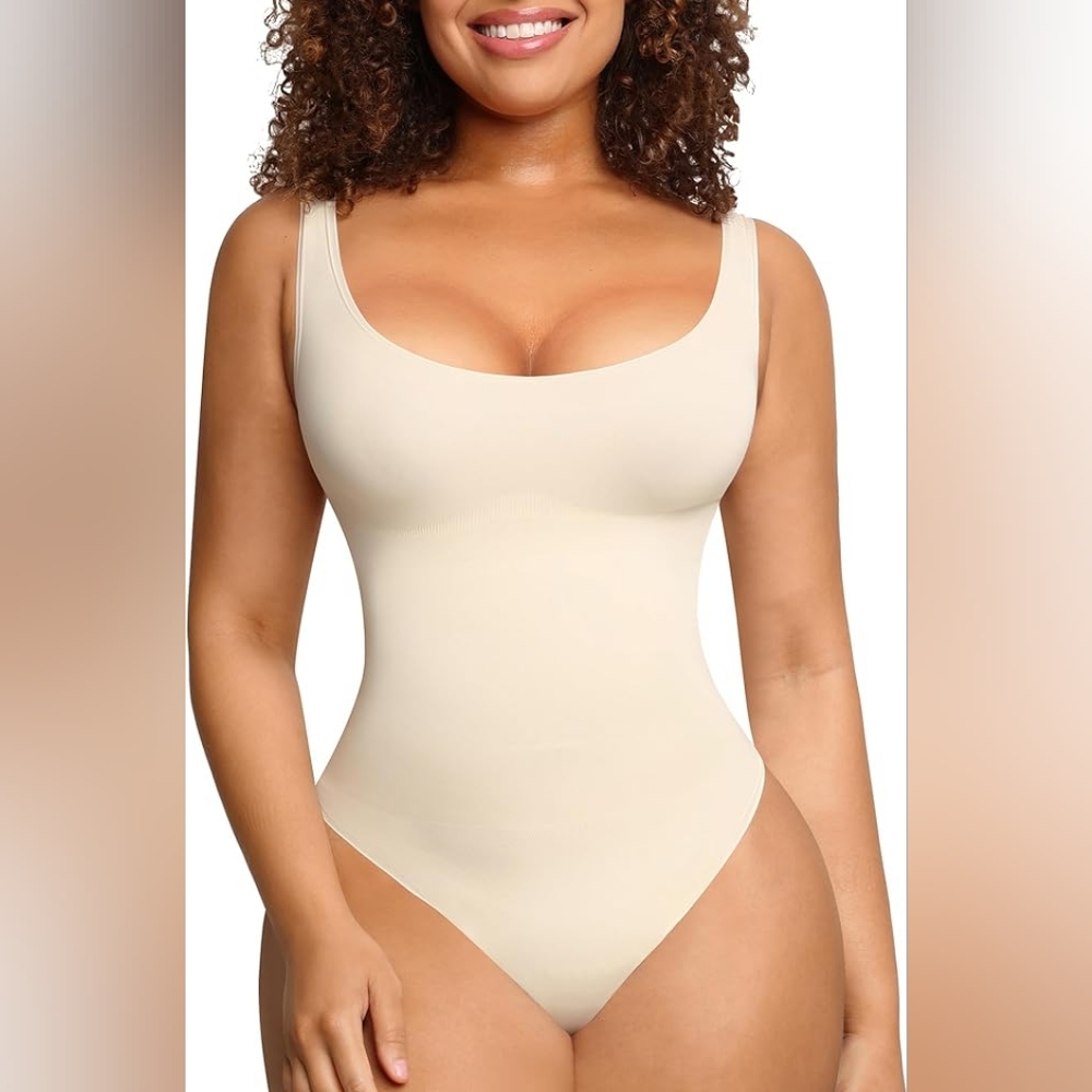 Bodysuits for Women Tummy Control Shapewear Seamless Scoop Neck Thong Bodysuit